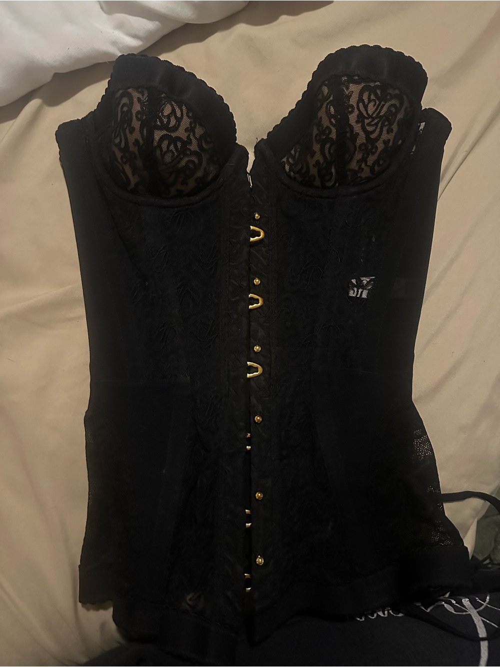 Agent provacateur Black Lace Bustier Corset Top with Gold Hardware